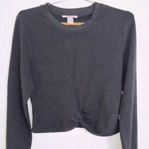 Victoria’s Secret Waffle Knit Twist-Front Long Sleeve Top women large black crop